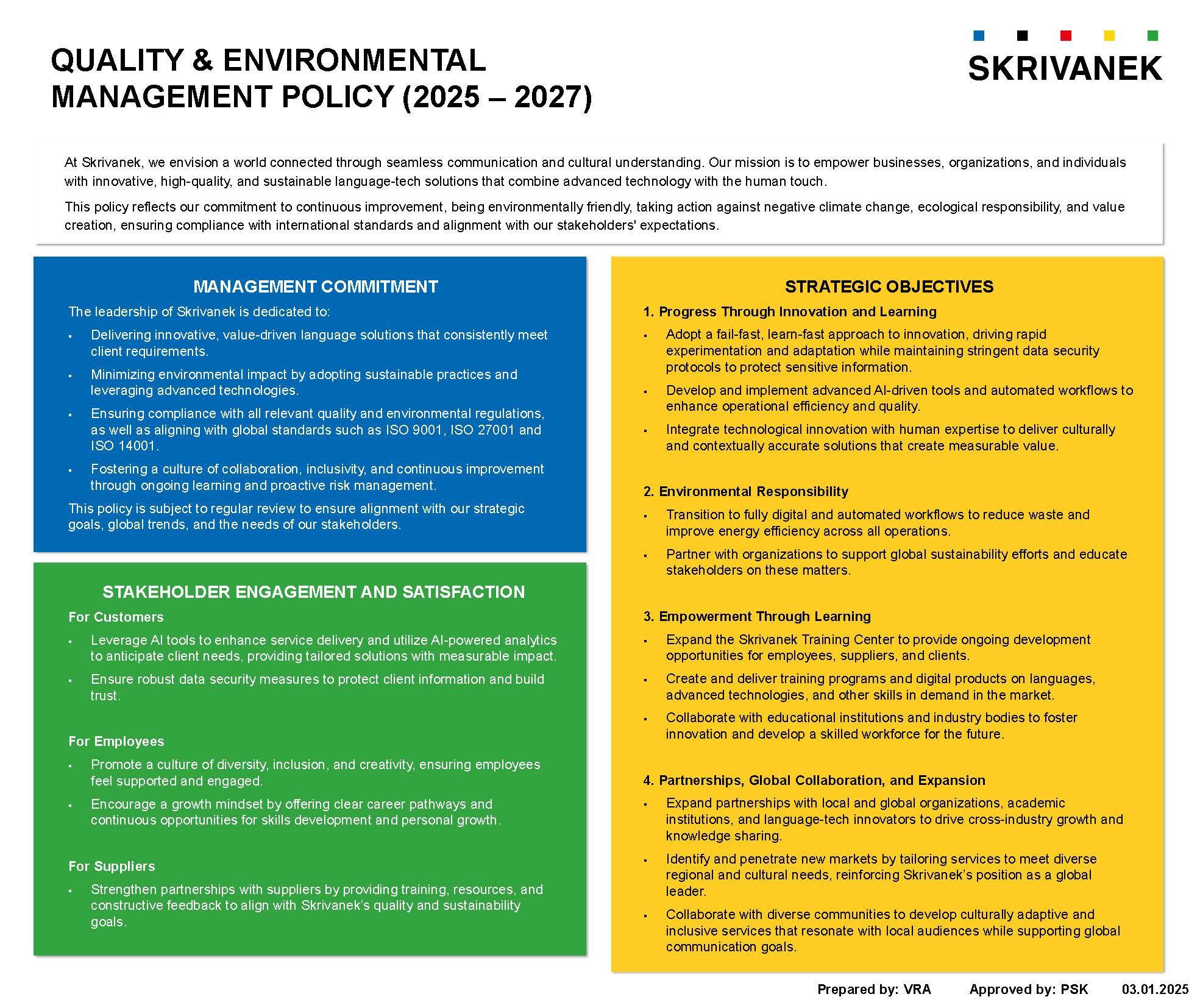 Skrivanek Balitc Quality and environmental management policy