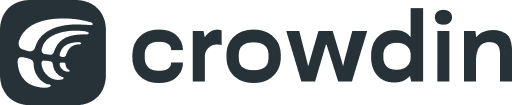 Crowdin logotips ar tumši pelēku simbolu, kurā attēlota stilizēta radioviļņu ikona, un melnu uzrakstu “crowdin” mazajiem burtiem.