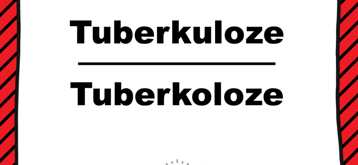 Skrivanek valodas padoma grafika ar uzrakstiem “Tuberkuloze” un “Tuberkoloze”, izkārtotiem viens virs otra uz balta fona ar sarkanu svītrainu ietvaru; augšpusē redzams Skrivanek logotips, apakšā gaismas spuldzes ikona un tēmturis “valodaspadoms”